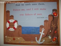 Christian Bulletin Board Ideas | CHRISTIAN BULLETIN BOARDS Church Decoration Inspiration, Nautical Themed Church Decor, Faith And Ocean Theme, Christian Pirate Theme, Christian Scripture Underwater Theme, Breaker Rock Beach Door Decoration, Bible Treasure Theme, Ocean Theme Church Bulletins, Summer Bulliten Board Ideas Church