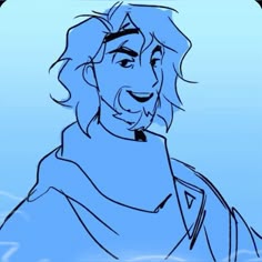 an animated drawing of a man with blue hair