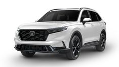 the front end of a white honda suv