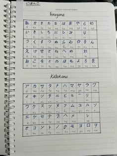 an open notebook with writing on it and two different languages written in the same language