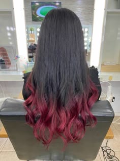 Spice Up Your Hair: Gorgeous Red Highlights Red Dyed Hair Ends, Black Hair With Dark Red Ends, Red End Hair, Dip Dye Hair Red, Cherry Red Hair Ends, Dark Brown Hair With Colored Ends, Hair Tip Color Ideas For Black Hair, Dark Hair With Colored Ends, Red Hair Color Tips