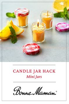 candle jar hack mini jars with lemons and raspberries on the table next to them