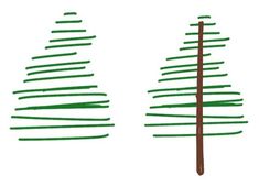two green christmas trees are shown in the shape of pencils on a white background