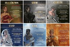 four different versions of the characters from game of thrones, with their names in gold and