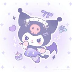 Cute Kuromi Art, Cute Kuromi, Kawaii Kuromi Art, Kuromi Purple, Kuromi Icon Purple, Purple Sanrio, Purple Sanrio Character, Lavender Kuromi, Sanrio Kuromi Purple
