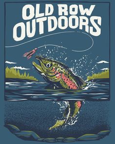 an old row outdoors poster with a fish leaping out of the water