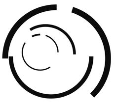 a black and white circle with arrows in it