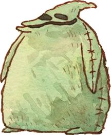 a drawing of a green trash bag