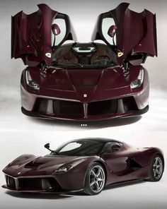 the front and back view of a red sports car