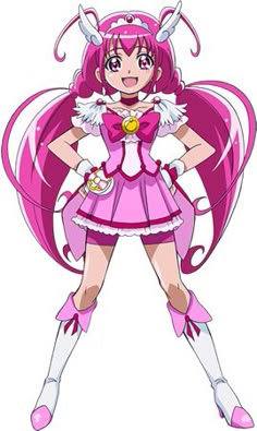 an anime character dressed in pink and white