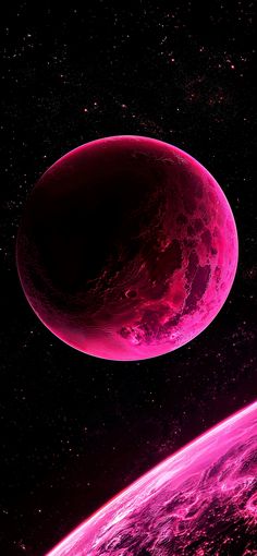 an artist's rendering of a pink planet in space