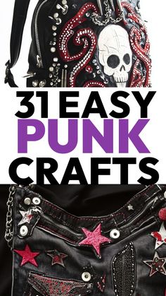 three different purses with the words 3 easy punk crafts on them and an image of a