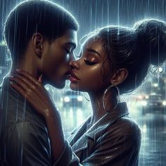 ai couple on a rainy night