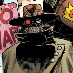 an image of a man in a hat and trench coat looking at the viewer from behind