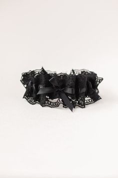 This is a custom wedding garter handmade with all black lace and satin from expert bridal garter designer, The Garter Girl. Custom Wedding Garter, Black Garter, Lace Garter, Wedding Garter, Bridal Garter, Black Laces, All Black, Black Lace, Satin