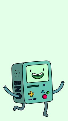 a cartoon character is running with his arms in the air