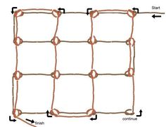 an orange rope is attached to the side of a fence with two arrows pointing in opposite directions