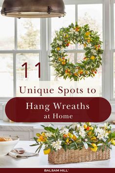 an image of hanging wreaths at home with the title 11 unique spots to hang wreaths at home