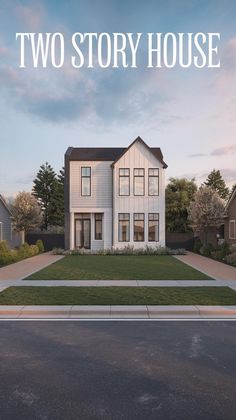 two story house with grass and trees in front