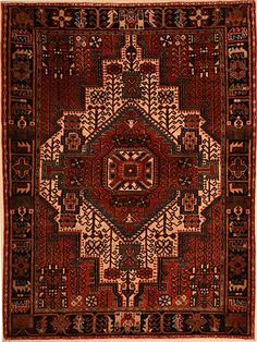 Rug Persian, Traditional Persian Rug With Geometric Patterns, Vintage Persian Karajeh Rug, Vintage Persian Rug On Black Background, Vintage Persian Rug With Geometric Design, Vintage Persian Rug With Geometric Patterns, Antique Persian Karaja, Dark Brown Tibetan Carpet, Asiatic Rugs Red