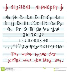 a handwritten alphabet in red ink on lined paper