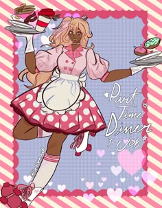 a woman in pink and white dress holding a plate