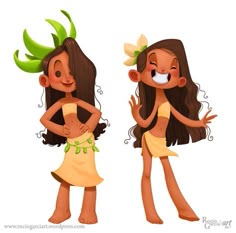 two cartoon girls dressed in native american clothing