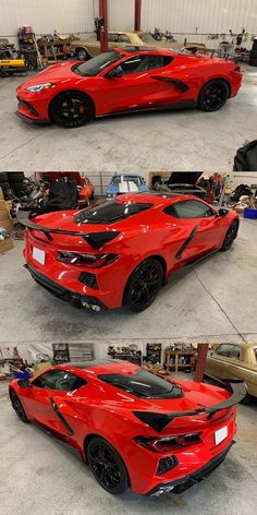two different views of a red sports car