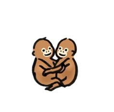 two little monkeys hugging each other on a white background with the caption's name