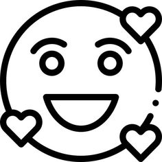a black and white smiley face with hearts