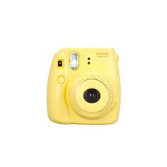 a yellow camera sitting on top of a white surface