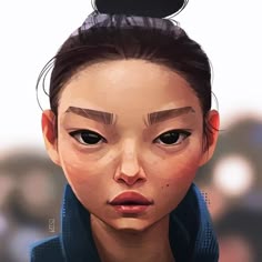 a digital painting of a woman's face with her hair pulled back and eyes closed