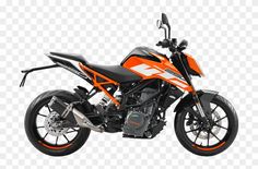 an orange and black motorcycle on a white background