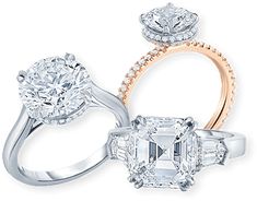 three different engagement rings with diamonds on them