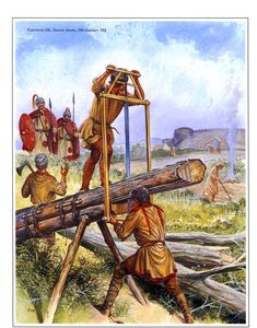 two men are working on a piece of wood in the middle of a painting by an unknown artist