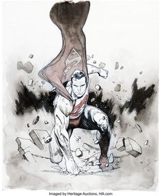 a drawing of a man standing in front of a giant rock