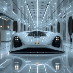 a futuristic car is shown in the middle of a room