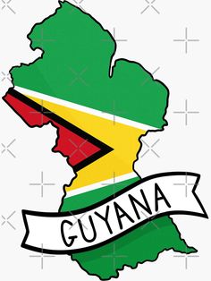 a map with the flag of guinea on it's side and an arrow that says guyana