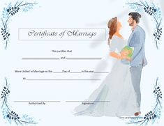 a marriage certificate with a bride and groom