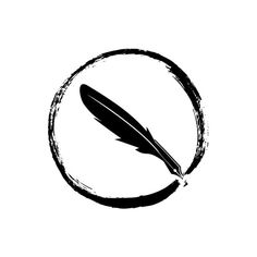 a pen and ink in a circle with a feather quill inside on a white background