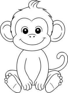 Cute Monkey Coloring Page, Black And White Monkey Drawing, Diy Monkey Craft Project, Kids Animal Coloring Activity, Printable Monkey Coloring Sheet, Monkey Picture Black And White, Black And White Monkey, Clip Art Animals Black And White, Animals Without Color