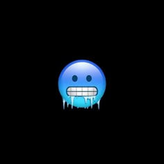 an emo smiley face with dripping paint on it's eyes and mouth, against a black background