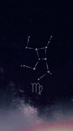 the zodiac sign virgo on a night sky with stars and clouds in the background