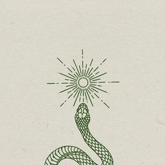 a drawing of a snake with the sun in the background