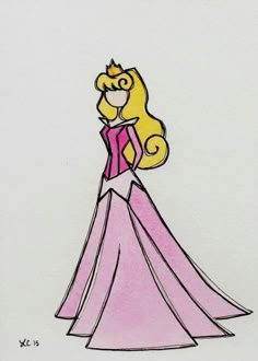 a drawing of a princess in a pink dress