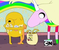 an animated image of two unicorns in front of a rainbow