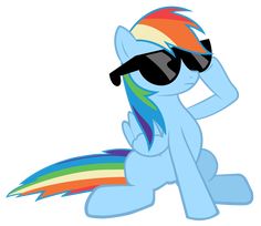 an image of a rainbow pony with sunglasses on it's head and arms in the air