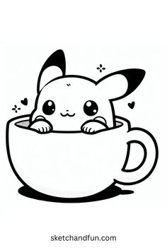 a cartoon cat sitting in a coffee cup