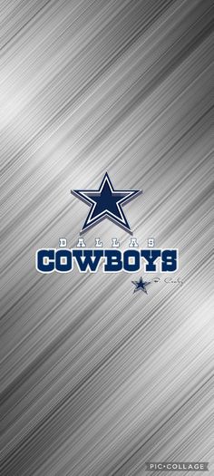 the cowboys logo is shown on a metallic background with stars and stripes in blue, white, and grey