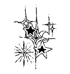 an ink drawing of stars and sparklers in black on white paper, vintage line drawing or engraving style